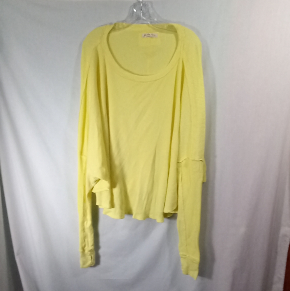 We The Free Yellow Cotton Oversized Waffle Knit Slouchy Top Size L - Picture 1 of 4